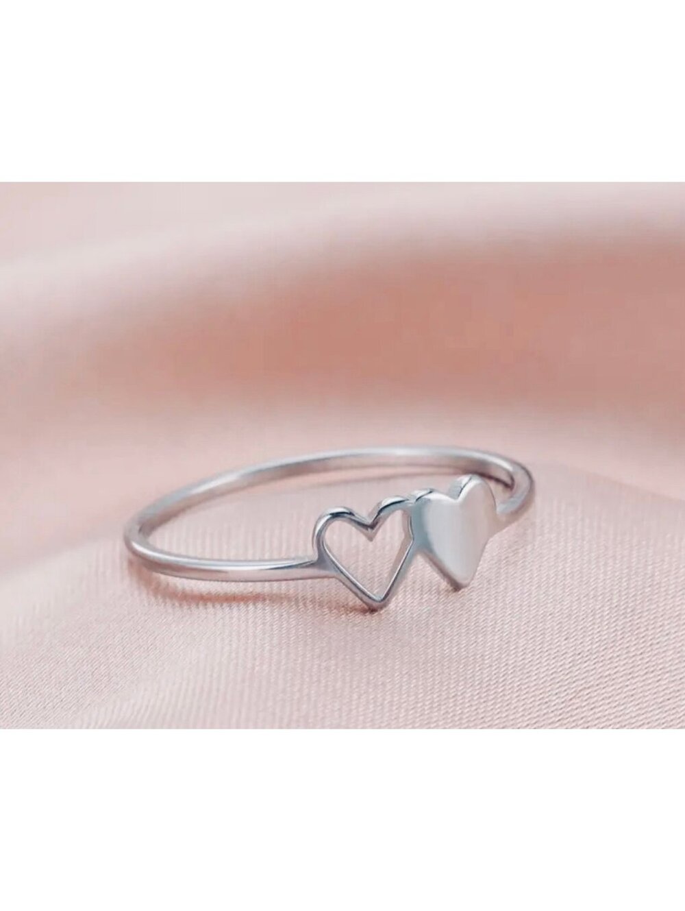 New - Exquisite Stainless Steel Double Heart Ring - Sizes 7&8